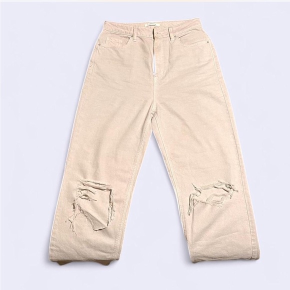 PacSun Cream Distressed Straight Leg LONG Jeans - Picture 2 of 8